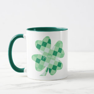 Irish Shamrock Klöver Grönt Checks Namn Monogram Mugg