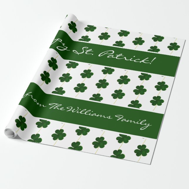 Irish Shamrock Klöver Mönster Anpassningsbar Text Presentpapper (Utrullad)