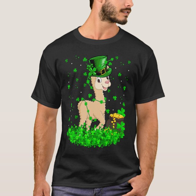 Irish Shamrock Leprechaun Alpaca St Patrick's Day  T Shirt (Framsida)