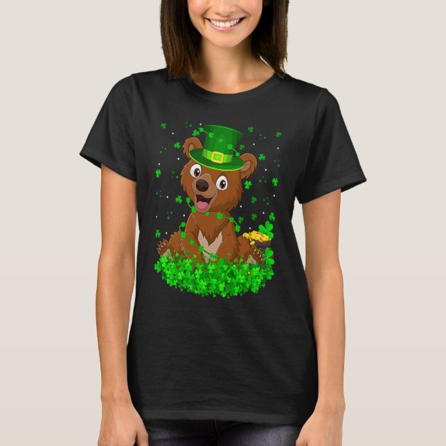 Irish Shamrock Leprechaun Bear St Patrick's Day T Shirt (Framsida)