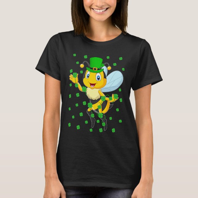 Irish Shamrock Leprechaun Bee St Patrick's Day T Shirt (Framsida)
