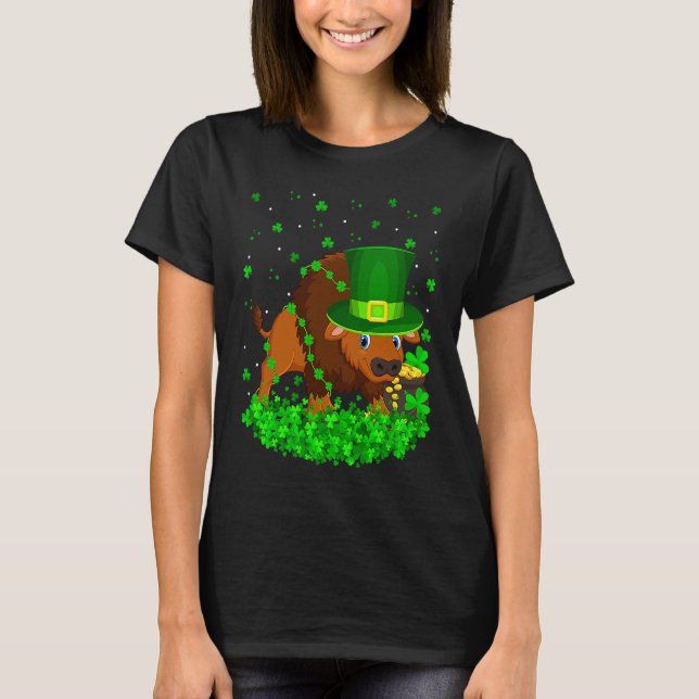 Irish Shamrock Leprechaun Bison St Patrick's Day T Shirt (Framsida)
