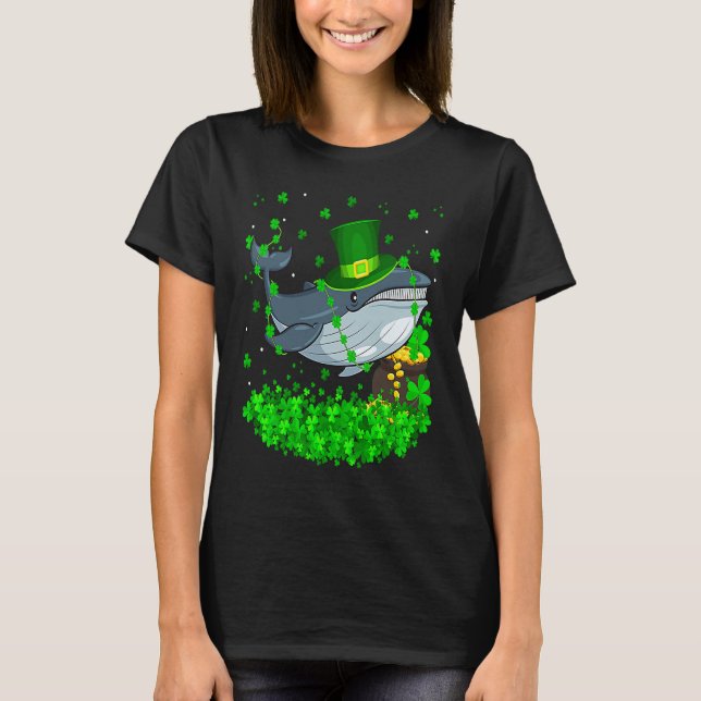 Irish Shamrock Leprechaun Blue Whale St Patrick's  T Shirt (Framsida)