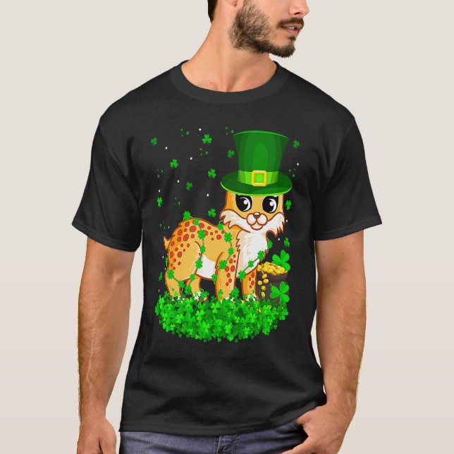Irish Shamrock Leprechaun Bobcat St Patrick's Day T Shirt (Framsida)