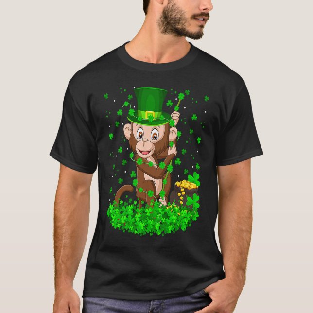 Irish Shamrock Leprechaun Bonobo St patrick's day T Shirt (Framsida)