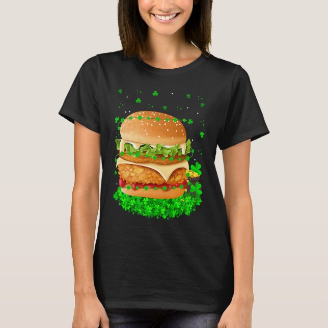 Irish Shamrock Leprechaun Burger St Patrick's Day T Shirt (Framsida)