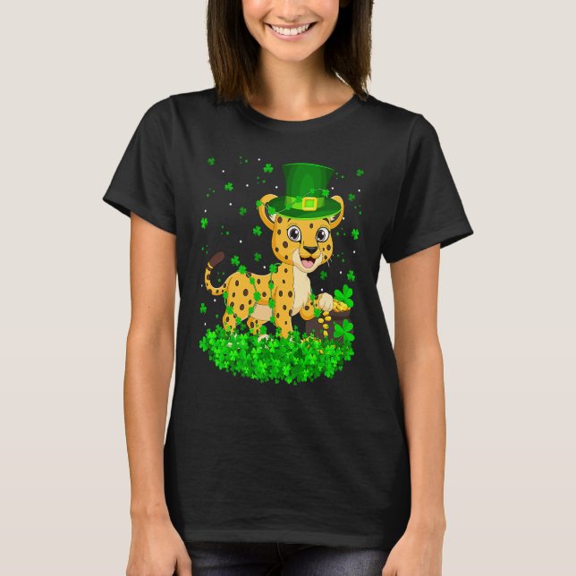 Irish Shamrock Leprechaun Cheetah St Patrick's Day T Shirt (Framsida)