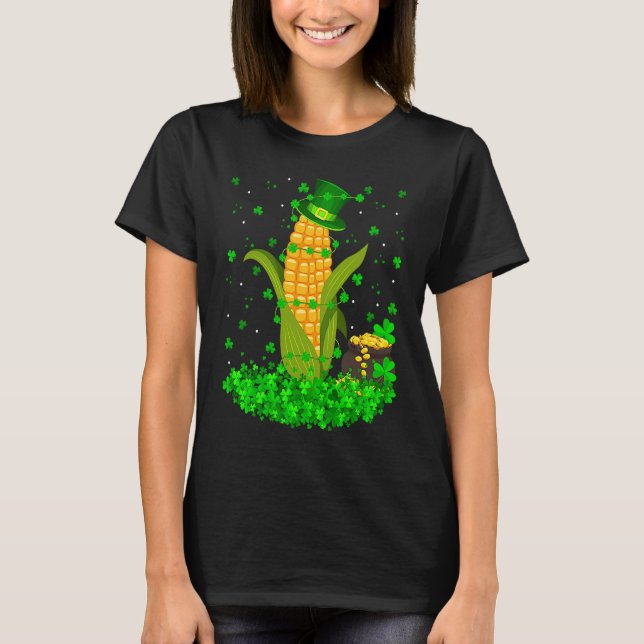 Irish Shamrock Leprechaun Corn St Patrick's Day T Shirt (Framsida)