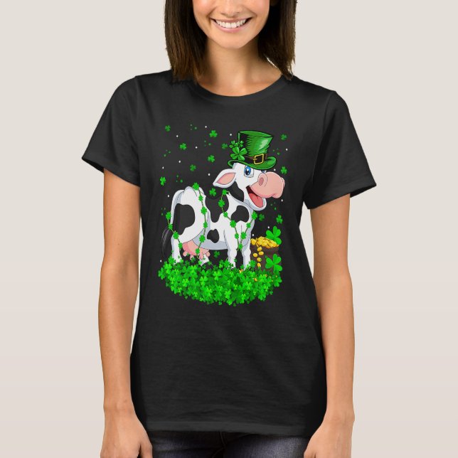 Irish Shamrock Leprechaun Cow St Patrick's Day T Shirt (Framsida)