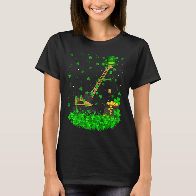 Irish Shamrock Leprechaun Crane St Patrick's Day T Shirt (Framsida)