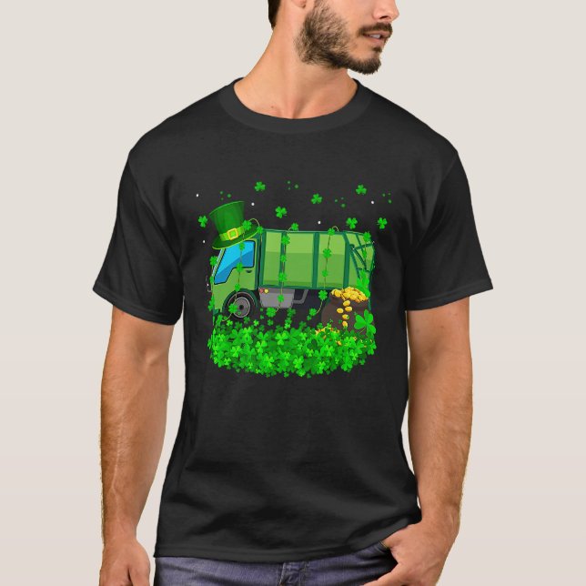 Irish Shamrock Leprechaun Garbage Truck St Patrick T Shirt (Framsida)