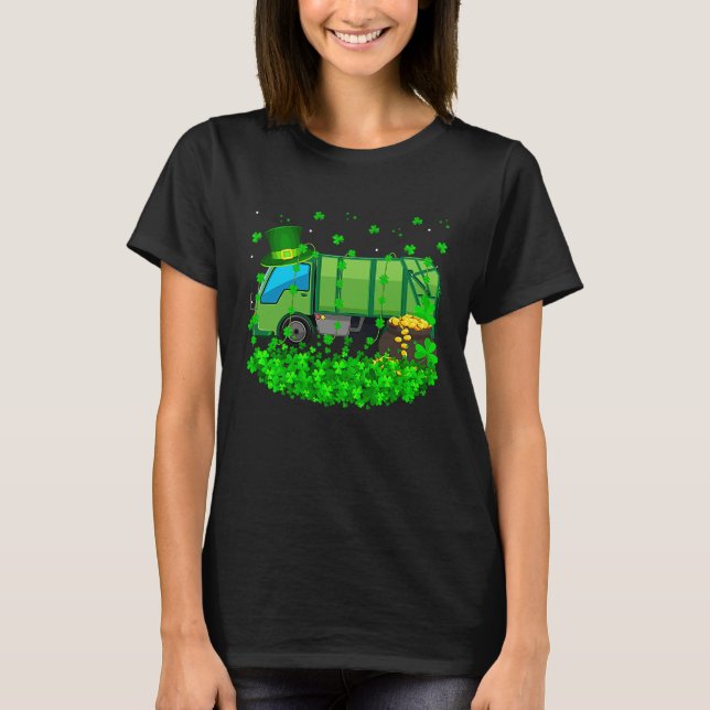 Irish Shamrock Leprechaun Garbage Truck St Patrick T Shirt (Framsida)