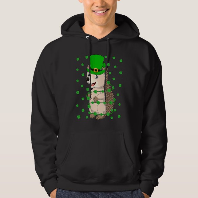 Irish Shamrock Leprechaun Hedgehog St Patrick's Da Hoodie (Framsida)