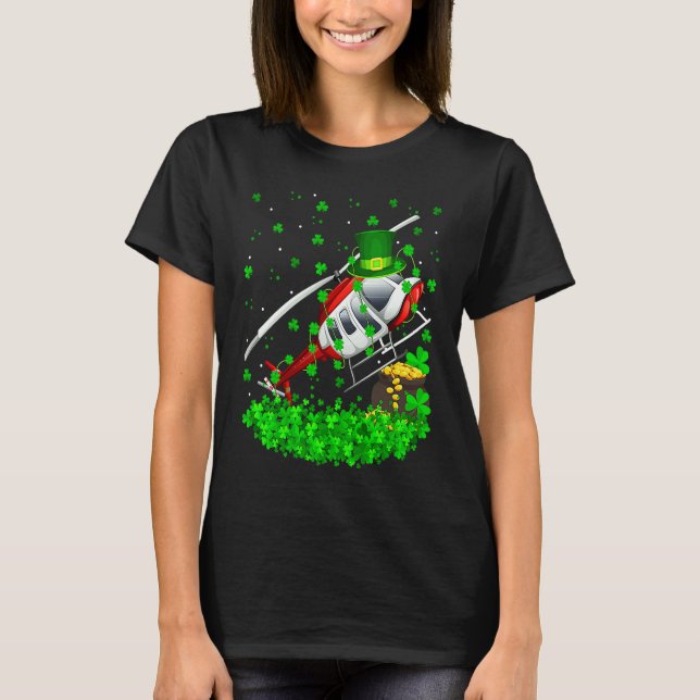 Irish Shamrock Leprechaun Helicopter St Patrick's  T Shirt (Framsida)