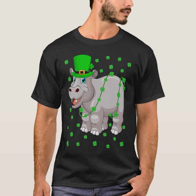Irish Shamrock Leprechaun Hippopotamus St Patrick' T Shirt (Framsida)
