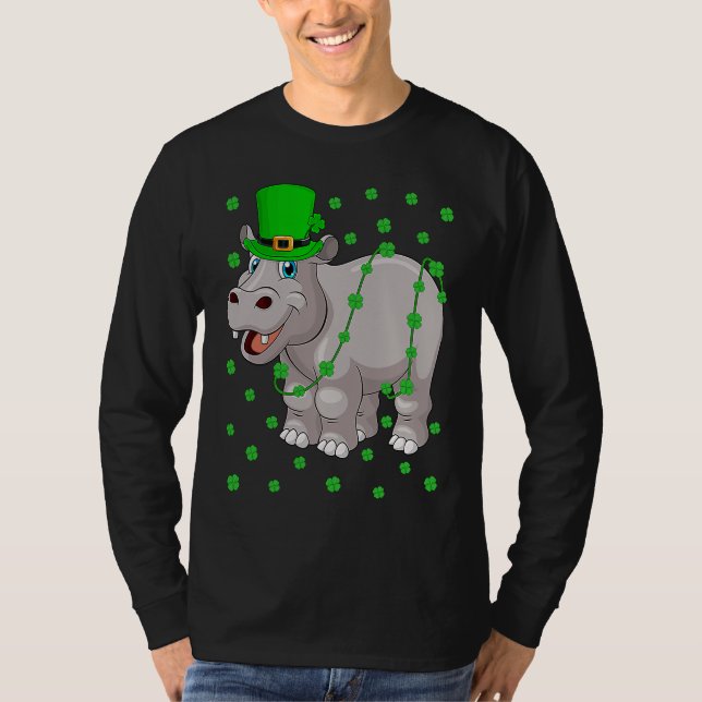 Irish Shamrock Leprechaun Hippopotamus St Patrick' T Shirt (Framsida)
