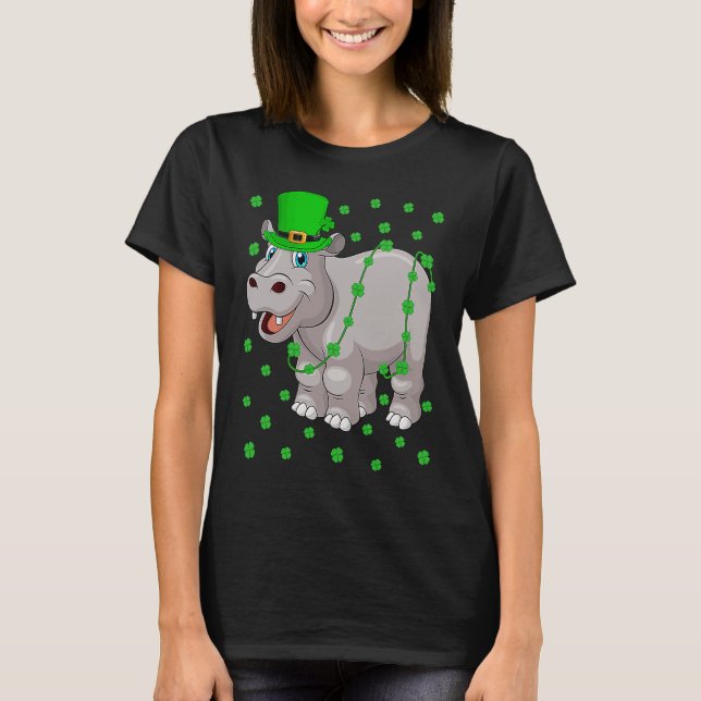Irish Shamrock Leprechaun Hippopotamus St Patrick' T Shirt (Framsida)