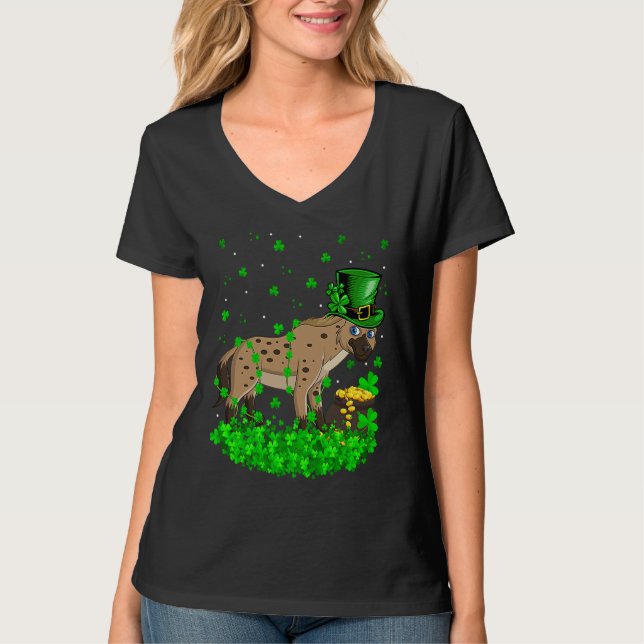 Irish Shamrock Leprechaun Hyena St Patrick's Day T Shirt (Framsida)