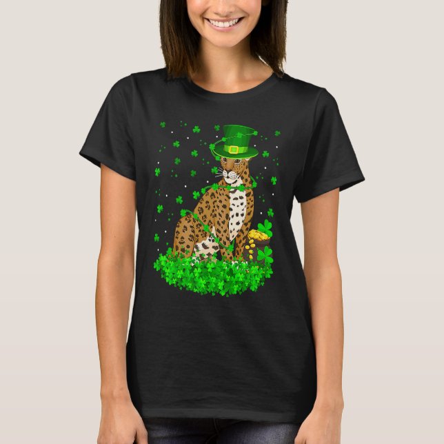 Irish Shamrock Leprechaun Jaguar St Patrick's Day T Shirt (Framsida)
