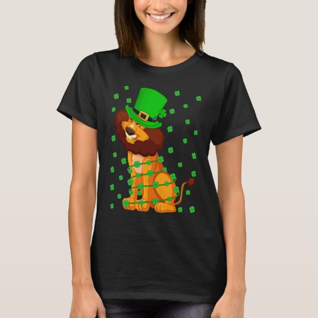 Irish Shamrock Leprechaun Lion St Patrick's Day T Shirt (Framsida)