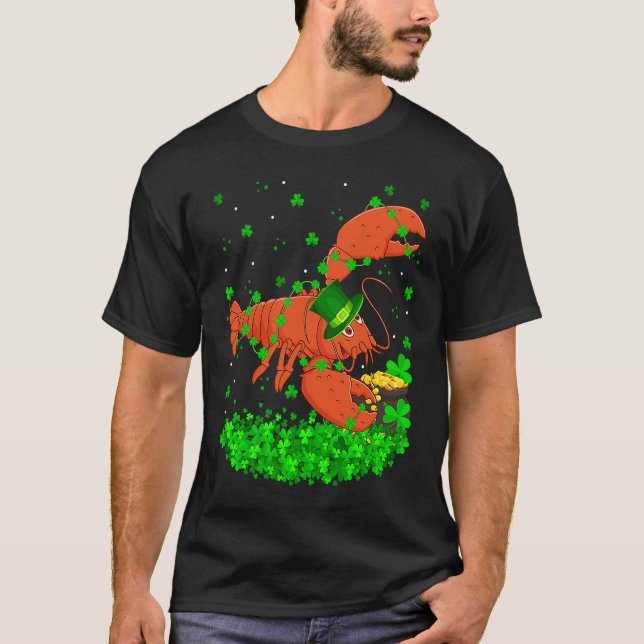 Irish Shamrock Leprechaun Lobster St Patrick's Day T Shirt (Framsida)