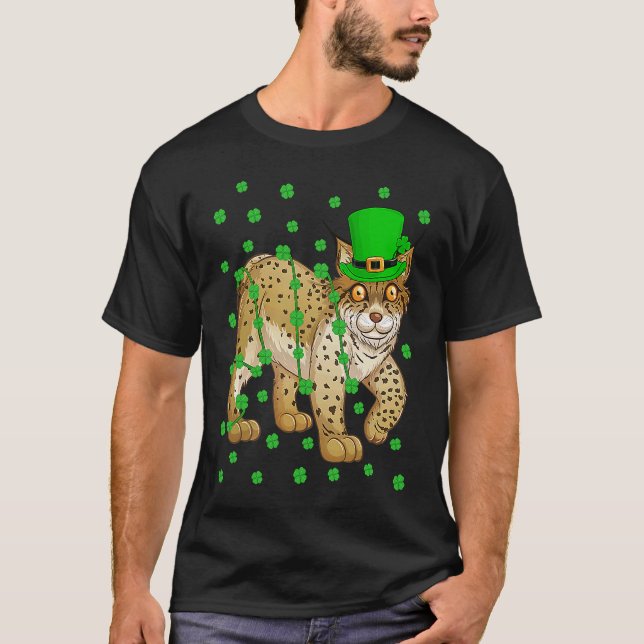 Irish Shamrock Leprechaun Lynx St Patrick's Day T Shirt (Framsida)