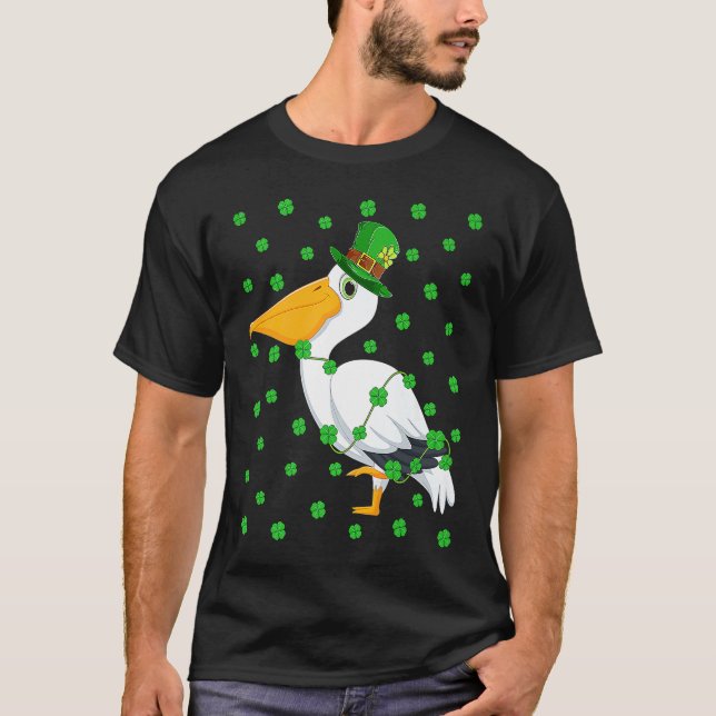 Irish Shamrock Leprechaun Pelican Bird St Patrick' T Shirt (Framsida)