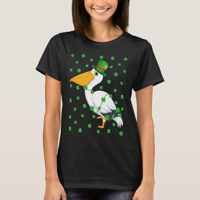 Irish Shamrock Leprechaun Pelican Bird St Patrick' T Shirt (Framsida)