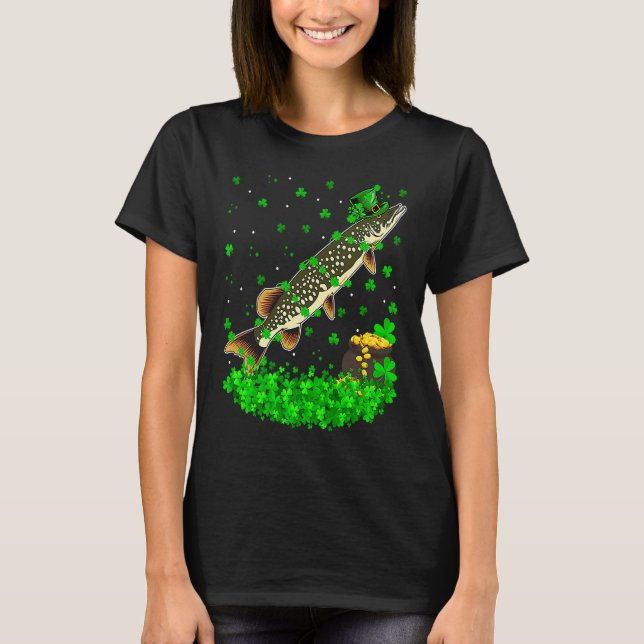 Irish Shamrock Leprechaun Pike Fish St Patrick's D T Shirt (Framsida)