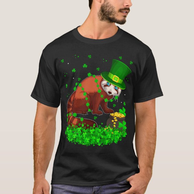 Irish Shamrock Leprechaun Red Panda St Patrick's D T Shirt (Framsida)