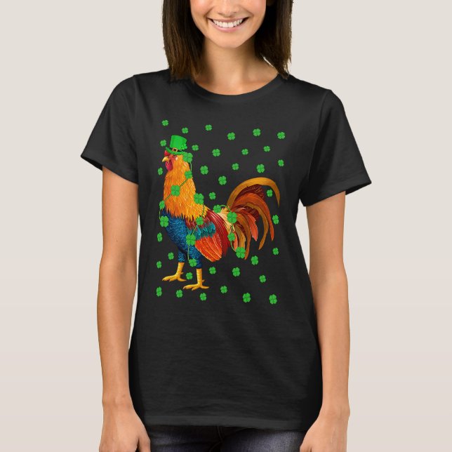 Irish Shamrock Leprechaun Rooster Bird St Patrick' T Shirt (Framsida)