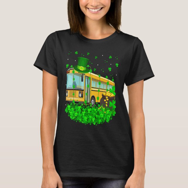 Irish Shamrock Leprechaun School Bus St Patrick's  T Shirt (Framsida)