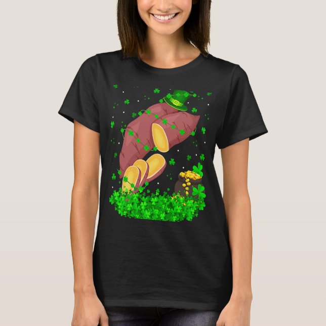 Irish Shamrock Leprechaun Sweet Potato St Patrick' T Shirt (Framsida)