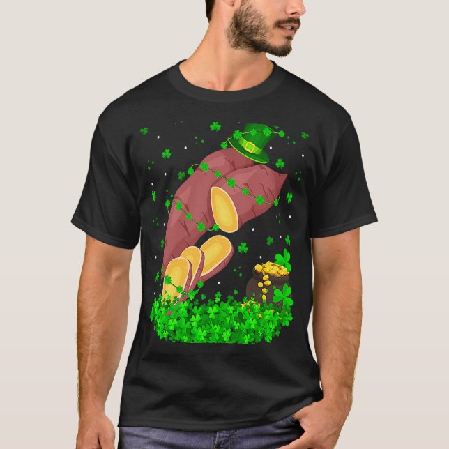 Irish Shamrock Leprechaun Sweet Potato St Patrick' T Shirt (Framsida)