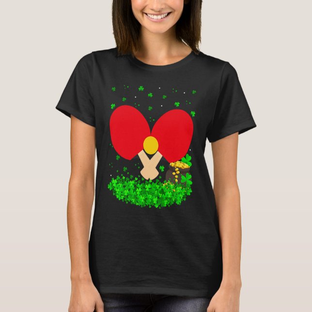 Irish Shamrock Leprechaun Table Tennis St Patrick' T Shirt (Framsida)
