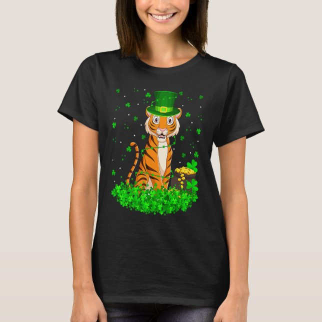 Irish Shamrock Leprechaun Tiger St Patrick's Day   T Shirt (Framsida)