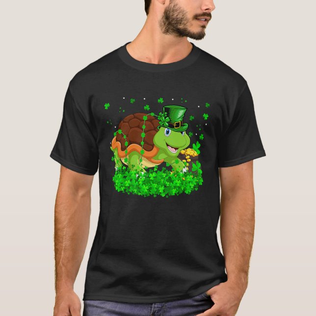 Irish Shamrock Leprechaun Turtle St Patrick's Day T Shirt (Framsida)