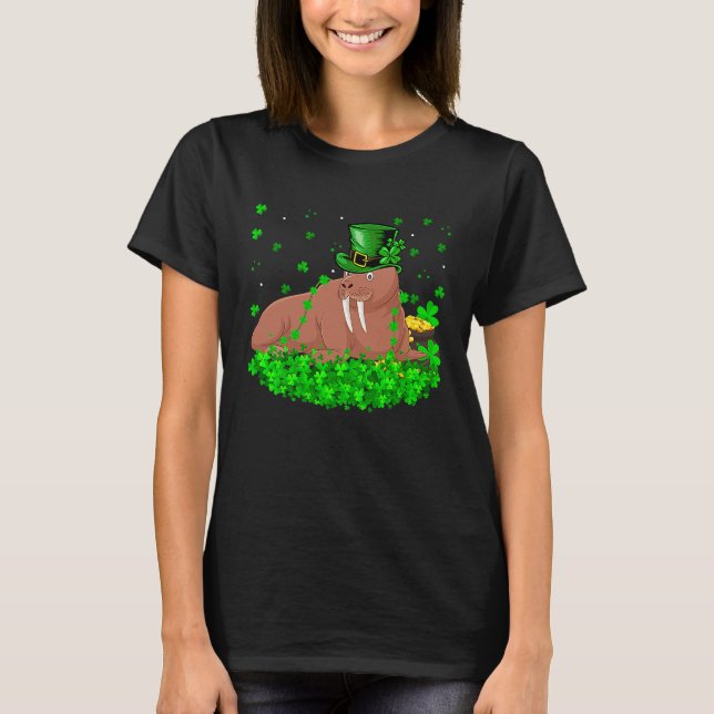 Irish Shamrock Leprechaun Walrus St Patrick's Day T Shirt (Framsida)