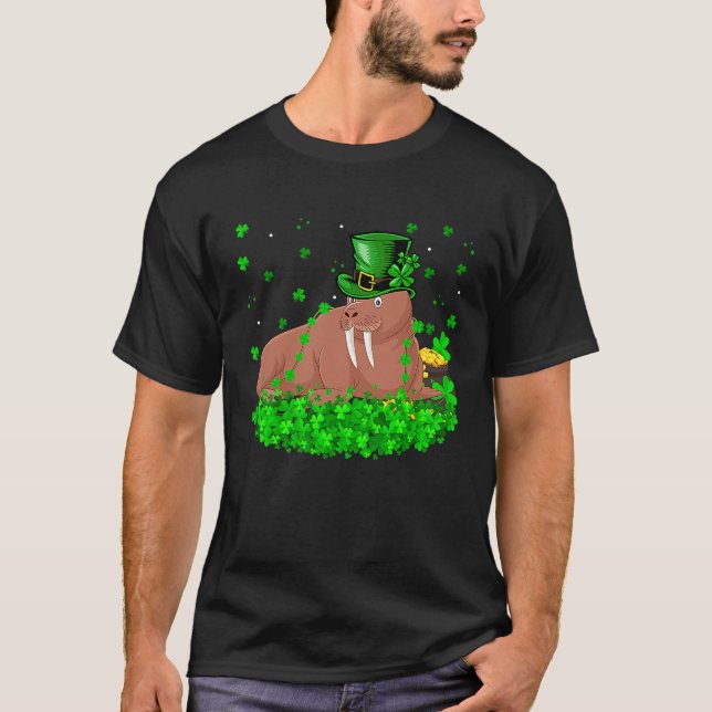 Irish Shamrock Leprechaun Walrus St Patrick's Day T Shirt (Framsida)