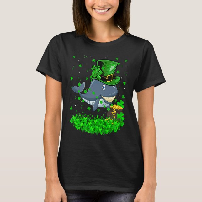 Irish Shamrock Leprechaun Whale St Patrick's Day T Shirt (Framsida)
