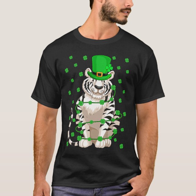 Irish Shamrock Leprechaun White Tiger St Patrick's T Shirt (Framsida)