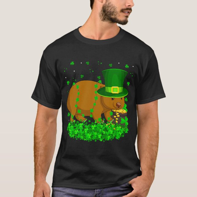 Irish Shamrock Leprechaun Wombat St patrick's day T Shirt (Framsida)