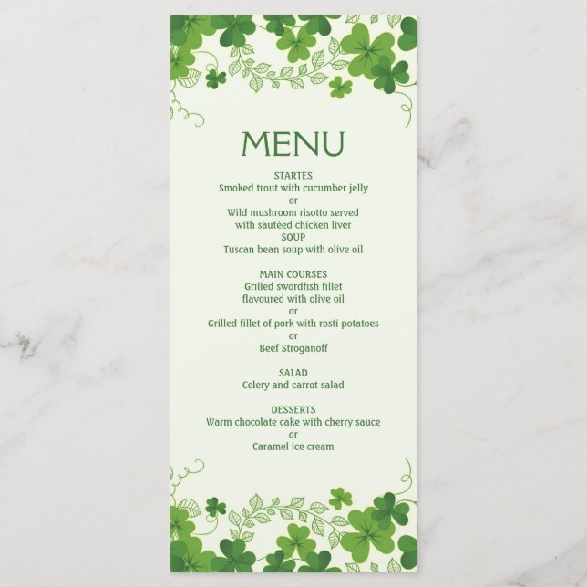 Irish shamrock löv (klöver) Bröllop Menu Meny (Framsida)