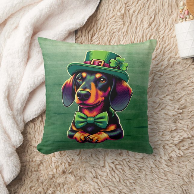 Irish Shamrock Lucky Dachshund Hund Patricks Day Kudde (Filt)