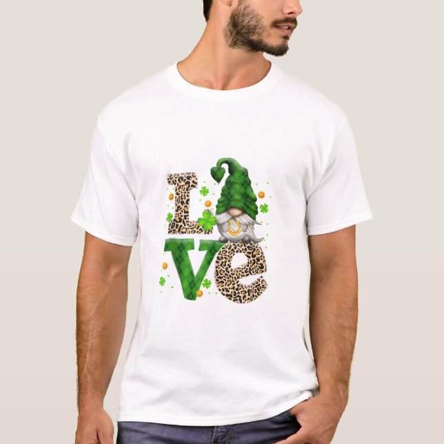 Irish Shamrock Lucky Gnome T Shirt (Framsida)