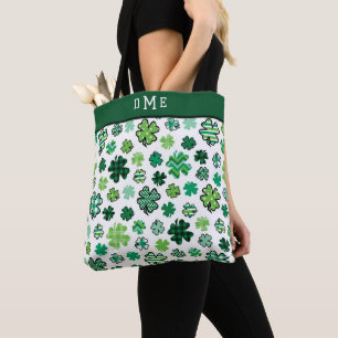 Irish Shamrock Mönster Triple Monogram Tygkasse