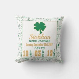 Irish Shamrock Nyfödd bebis Birth Stats Kudde