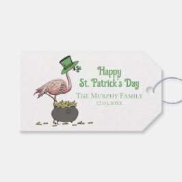 Irish Shamrock Pink Flamingo St Patricks Day Presentetikett