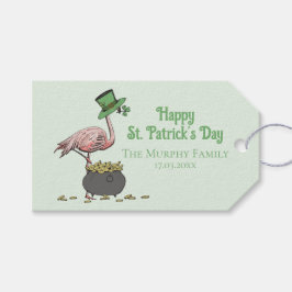 Irish Shamrock Pink Flamingo St Patricks Day Presentetikett