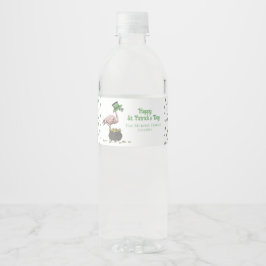 Irish Shamrock Pink Flamingo St Patricks Day Vattenflaska Etikett